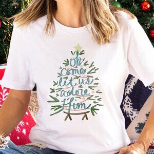 Oh Come Let Us Adore Him Christmas Christian T-Shirt